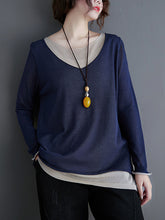 Women Color Matching Loose Long Sleeve Sweatshirt